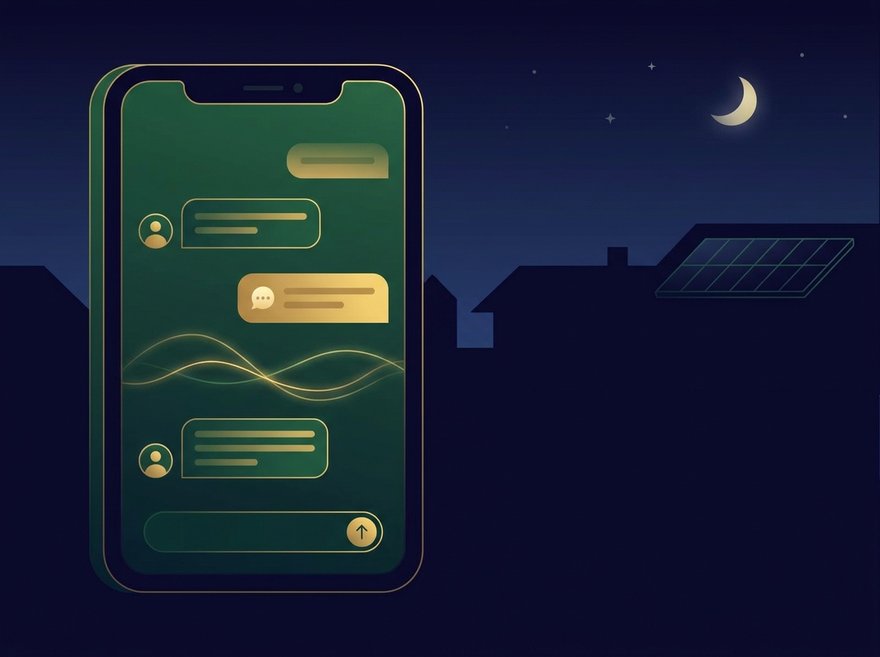 AI chat answering a homeowner's solar enquiry on a phone at night