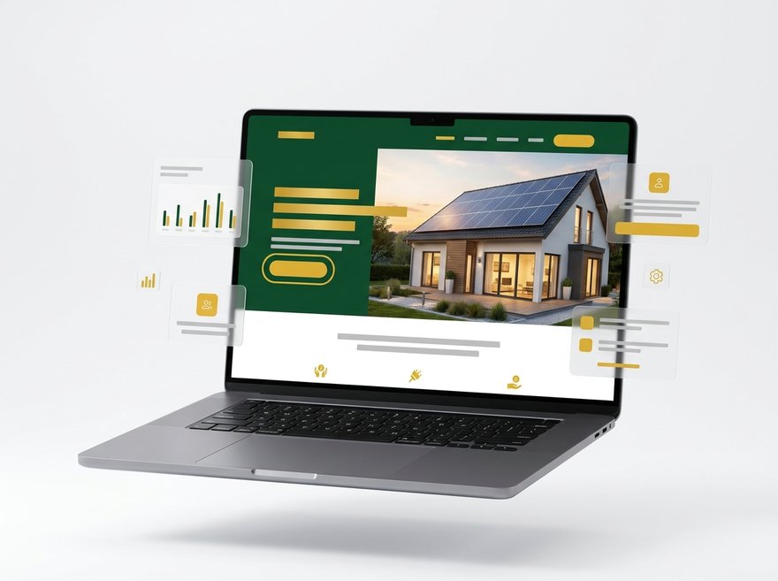Laptop showing a conversion-focused solar installer website